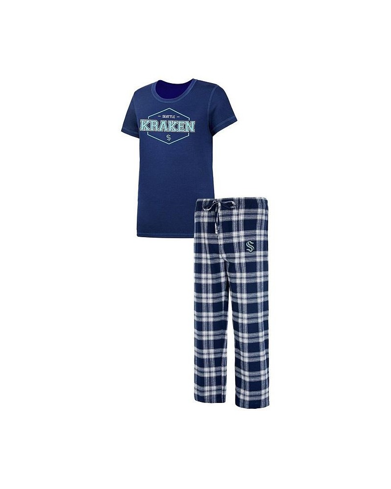 Women's Deep Sea Blue Gray Seattle Kraken Badge T-shirt and Pants Sleep Set Deep Sea Blue, Gray $37.39 Pajama