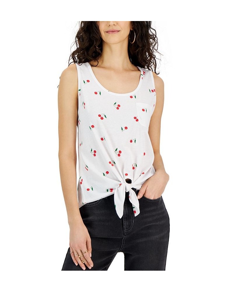 Juniors' Scoop-Neck Cheery Tie-Front Tank Top White Cherry $10.06 Tops