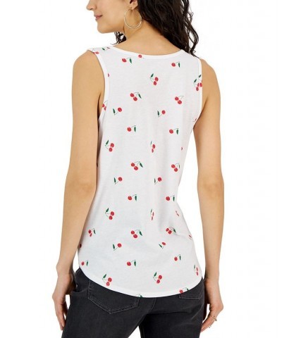 Juniors' Scoop-Neck Cheery Tie-Front Tank Top White Cherry $10.06 Tops