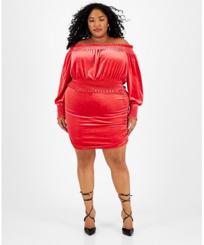 Plus Size Ruched Velvet Bodycon Mini Skirt Red $14.10 Skirts