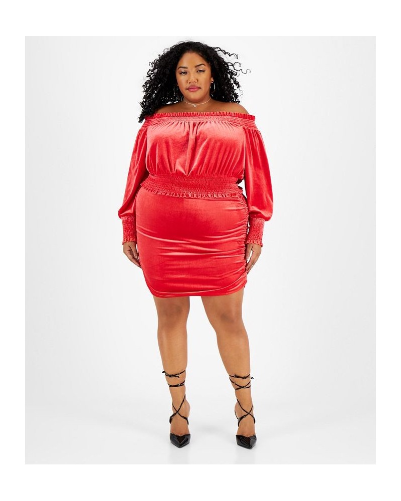 Plus Size Ruched Velvet Bodycon Mini Skirt Red $14.10 Skirts