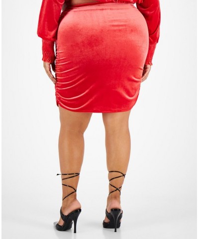 Plus Size Ruched Velvet Bodycon Mini Skirt Red $14.10 Skirts