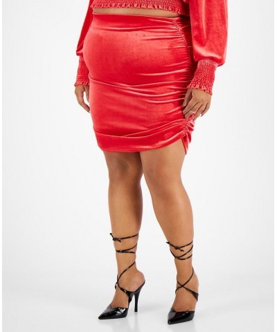 Plus Size Ruched Velvet Bodycon Mini Skirt Red $14.10 Skirts