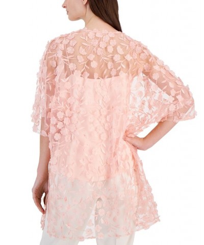 Women's 3D Floral Sheer Open-Front Jacket Cherry Blossom $45.35 Jackets