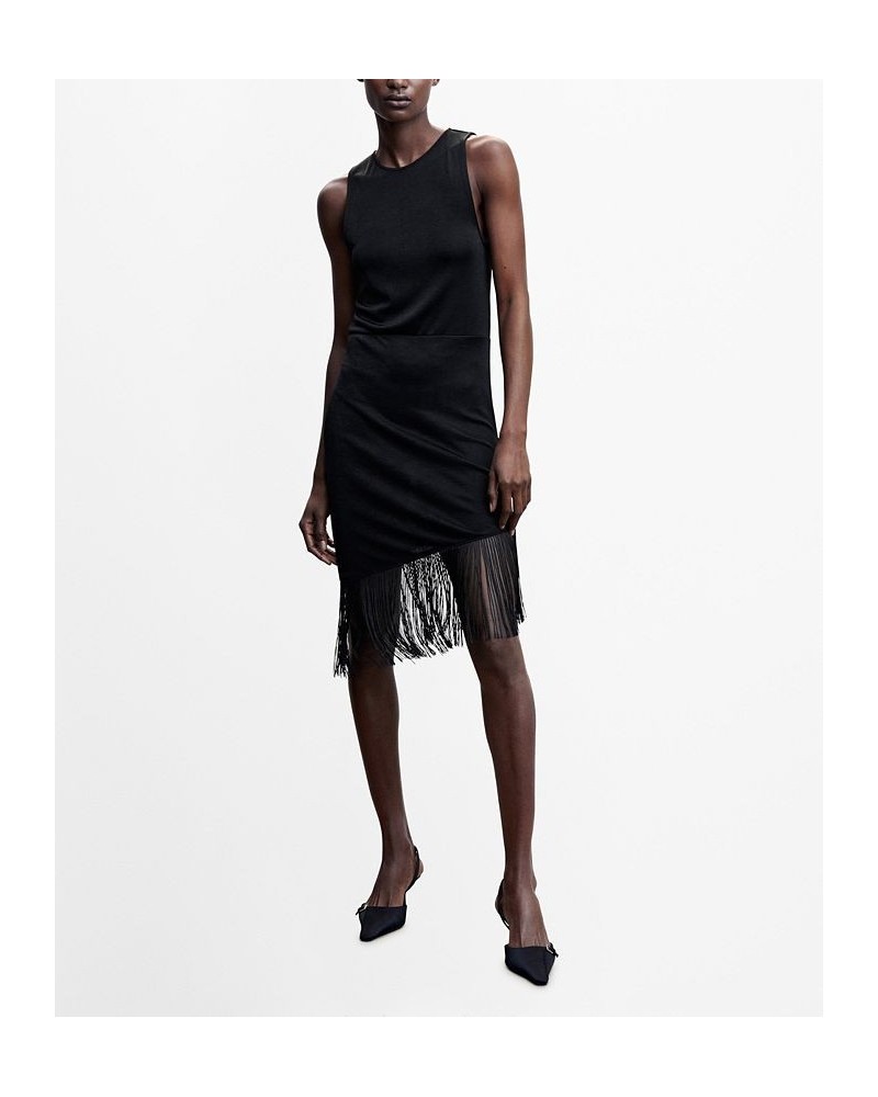 Women's Asymmetrical Fringed Dress Black $49.50 Dresses