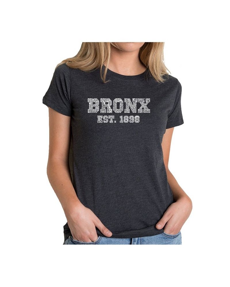 Women's Premium Word Art T-Shirt - Popular Bronx Neighborhoods Black $26.99 Tops