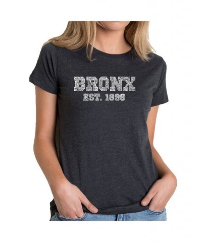 Women's Premium Word Art T-Shirt - Popular Bronx Neighborhoods Black $26.99 Tops