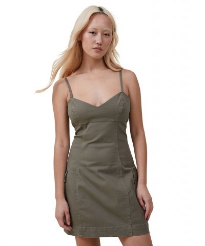 Women's Tyler Utility Dress Khaki Green $36.39 Dresses