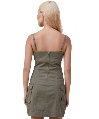 Women's Tyler Utility Dress Khaki Green $36.39 Dresses