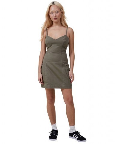 Women's Tyler Utility Dress Khaki Green $36.39 Dresses