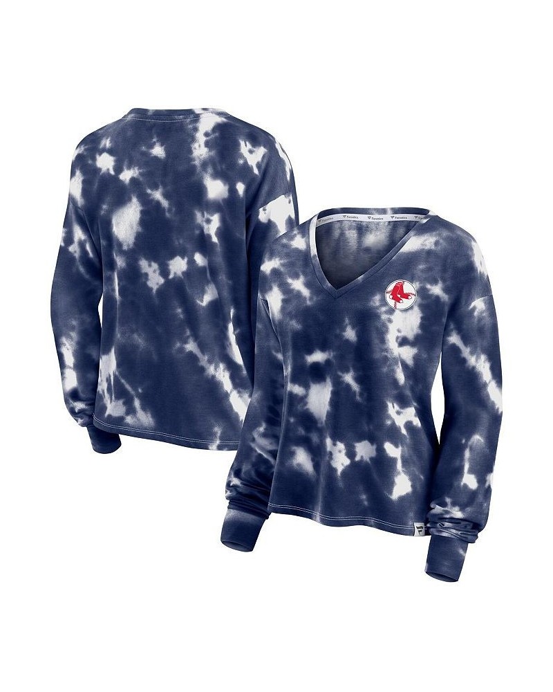 Women's White and Navy Boston Red Sox Tie-Dye V-Neck Pullover Cropped Tee White, Navy $29.69 Sweatshirts