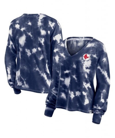 Women's White and Navy Boston Red Sox Tie-Dye V-Neck Pullover Cropped Tee White, Navy $29.69 Sweatshirts