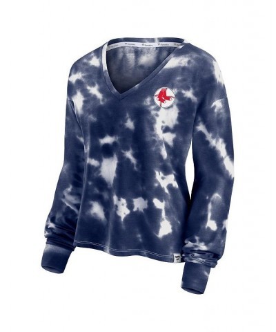 Women's White and Navy Boston Red Sox Tie-Dye V-Neck Pullover Cropped Tee White, Navy $29.69 Sweatshirts