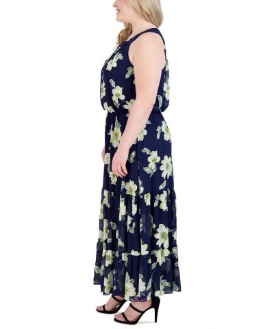 Plus Size Halter-Neck Chiffon Maxi Dress Navy/Yellow $47.52 Dresses