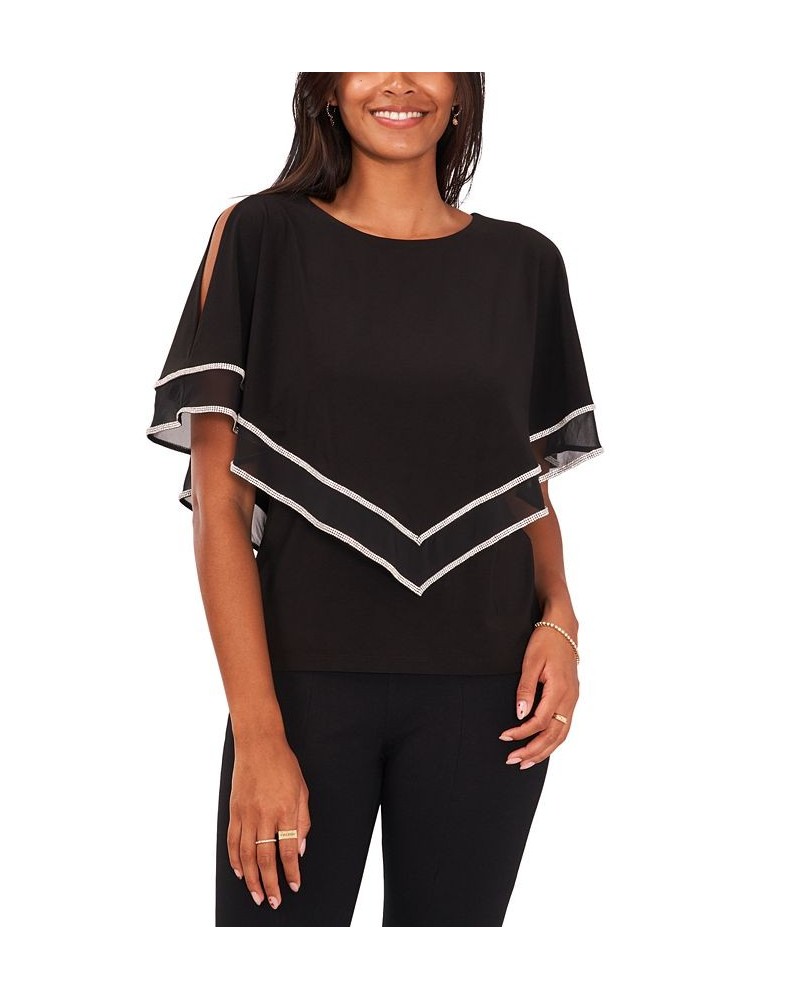 Petite Embellished Overlay Top Black $46.28 Tops