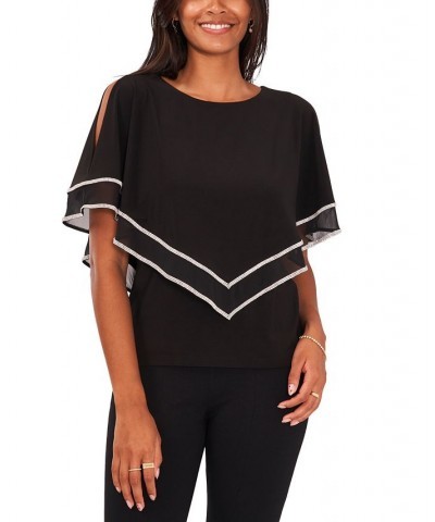 Petite Embellished Overlay Top Black $46.28 Tops