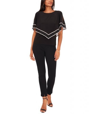 Petite Embellished Overlay Top Black $46.28 Tops