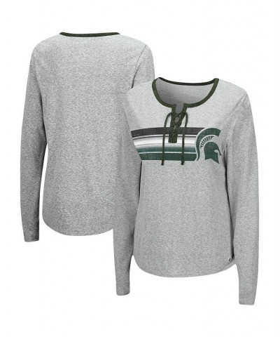 Women's Heathered Gray Michigan State Spartans Sundial Tri-Blend Long Sleeve Lace-Up T-shirt Heathered Gray $24.50 Tops