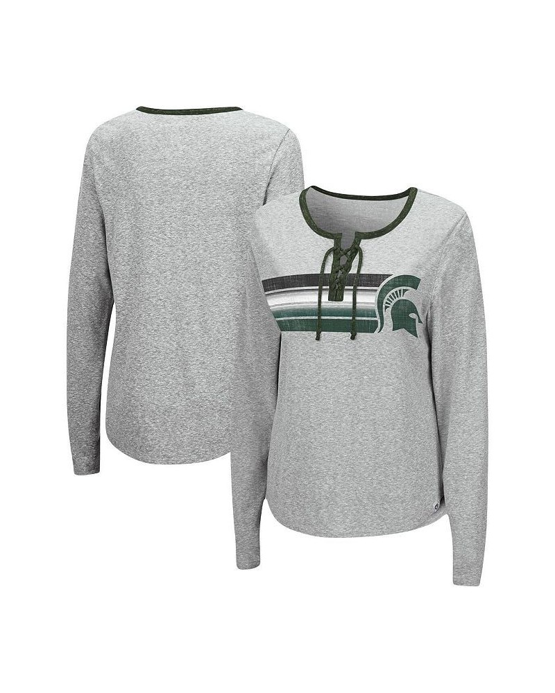 Women's Heathered Gray Michigan State Spartans Sundial Tri-Blend Long Sleeve Lace-Up T-shirt Heathered Gray $24.50 Tops