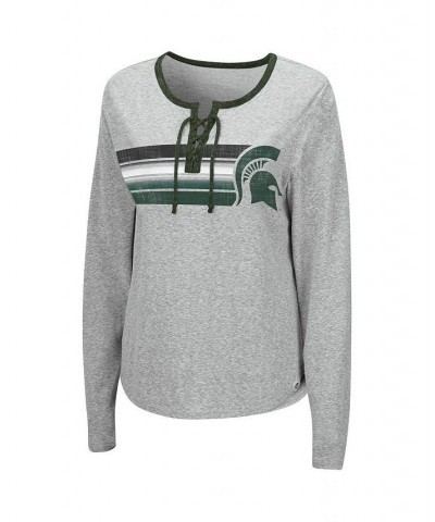 Women's Heathered Gray Michigan State Spartans Sundial Tri-Blend Long Sleeve Lace-Up T-shirt Heathered Gray $24.50 Tops