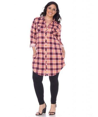 Plus Piper Stretchy Plaid Tunic Orange $30.38 Tops