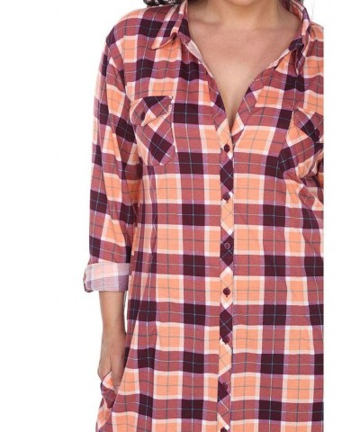 Plus Piper Stretchy Plaid Tunic Orange $30.38 Tops