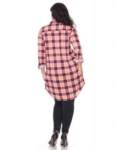 Plus Piper Stretchy Plaid Tunic Orange $30.38 Tops