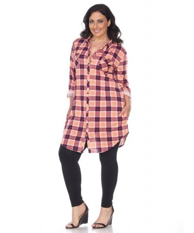 Plus Piper Stretchy Plaid Tunic Orange $30.38 Tops