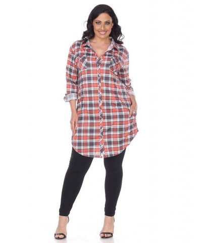 Plus Piper Stretchy Plaid Tunic Orange $30.38 Tops