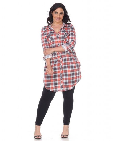 Plus Piper Stretchy Plaid Tunic Orange $30.38 Tops