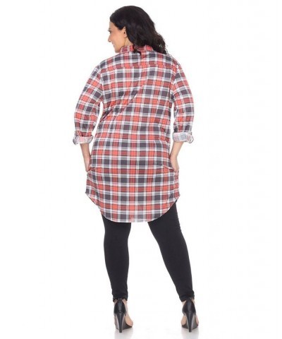 Plus Piper Stretchy Plaid Tunic Orange $30.38 Tops