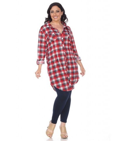 Plus Piper Stretchy Plaid Tunic Orange $30.38 Tops