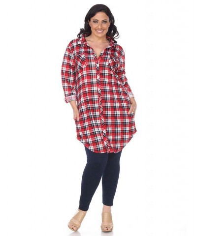 Plus Piper Stretchy Plaid Tunic Orange $30.38 Tops