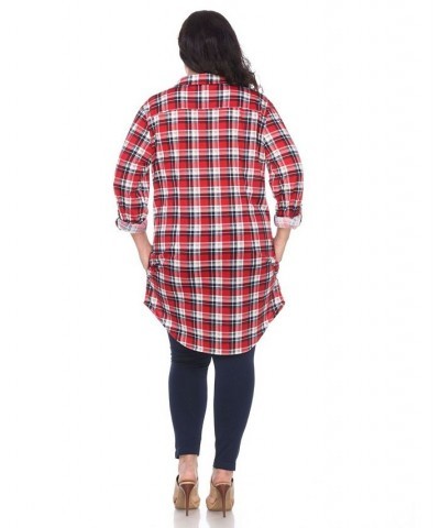 Plus Piper Stretchy Plaid Tunic Orange $30.38 Tops