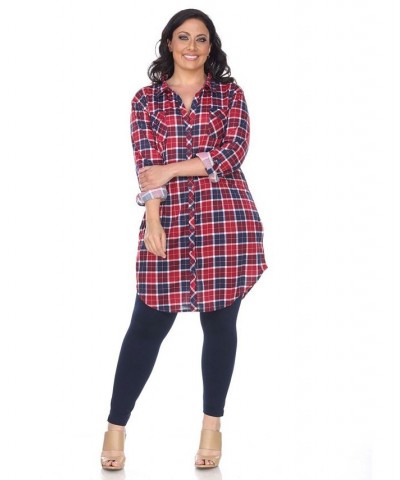 Plus Piper Stretchy Plaid Tunic Orange $30.38 Tops