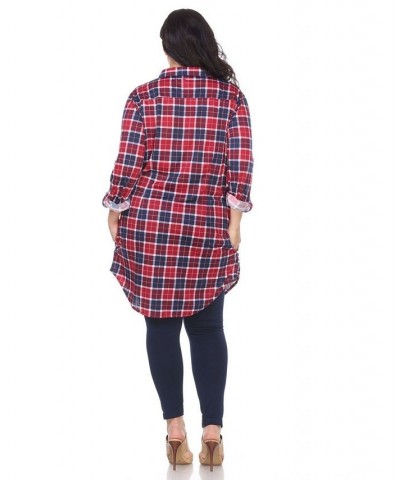 Plus Piper Stretchy Plaid Tunic Orange $30.38 Tops