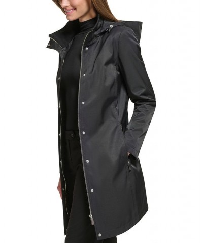 Women's Zip-Front Hooded Belted Raincoat Black $49.28 Coats