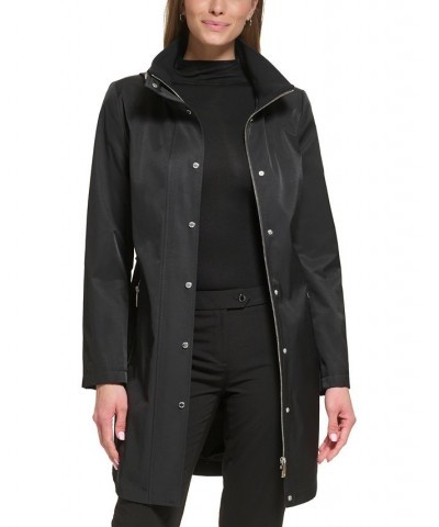 Women's Zip-Front Hooded Belted Raincoat Black $49.28 Coats