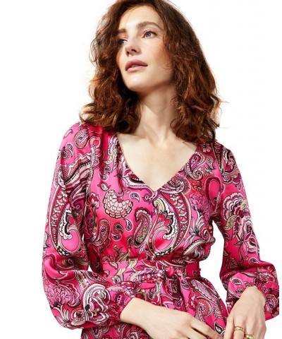 Women's Paisley V-Neck Dress Electric Pink $23.28 Dresses