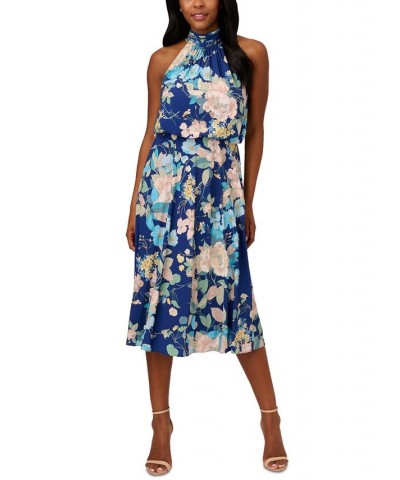 Women's Floral-Print Halter Sleeveless Midi Dress Blue Multi $79.43 Dresses