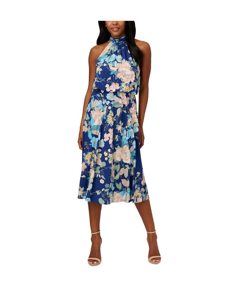 Women's Floral-Print Halter Sleeveless Midi Dress Blue Multi $79.43 Dresses