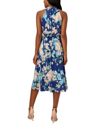 Women's Floral-Print Halter Sleeveless Midi Dress Blue Multi $79.43 Dresses