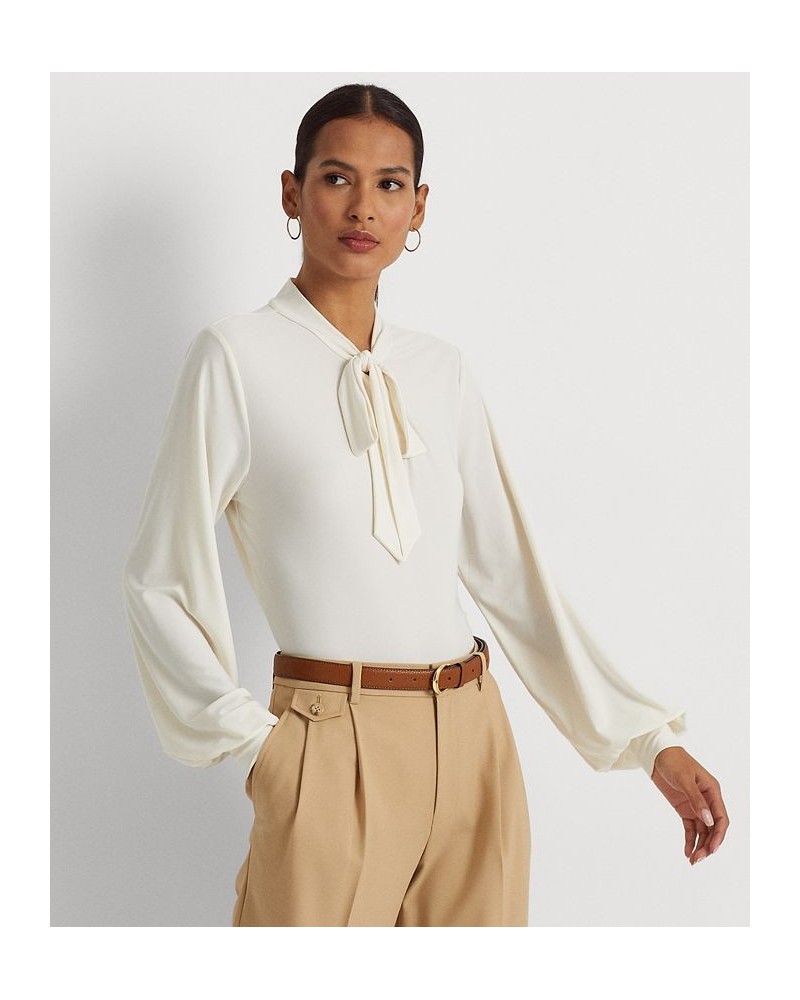 Women's Tie-Neck Stretch Jersey Top Mascarpone Cream $58.75 Tops