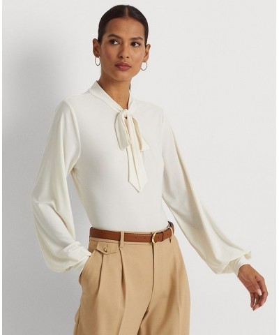 Women's Tie-Neck Stretch Jersey Top Mascarpone Cream $58.75 Tops