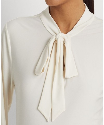 Women's Tie-Neck Stretch Jersey Top Mascarpone Cream $58.75 Tops