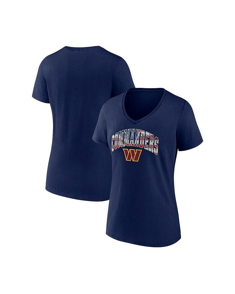 Women's Branded Navy Washington Commanders Team Banner Wave V-Neck T-shirt Navy $18.24 Tops