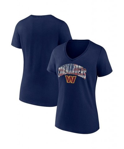 Women's Branded Navy Washington Commanders Team Banner Wave V-Neck T-shirt Navy $18.24 Tops