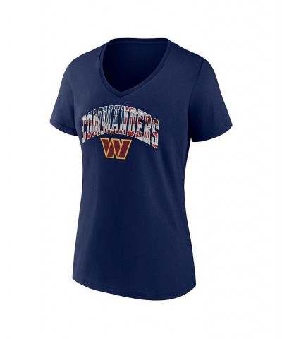 Women's Branded Navy Washington Commanders Team Banner Wave V-Neck T-shirt Navy $18.24 Tops