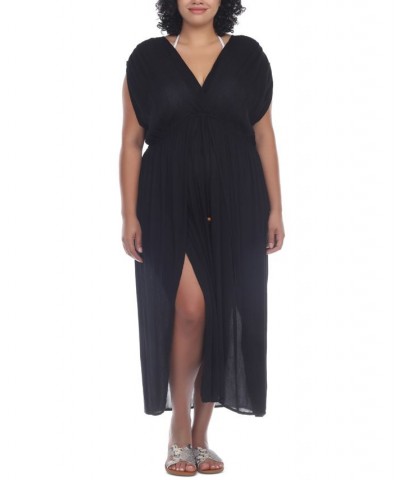 Plus Size Front Slit Cover-Up Maxi Dress Black $28.56 Swimsuits