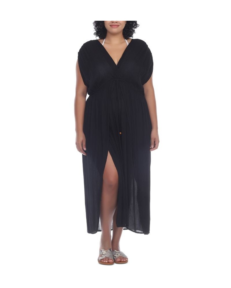 Plus Size Front Slit Cover-Up Maxi Dress Black $28.56 Swimsuits